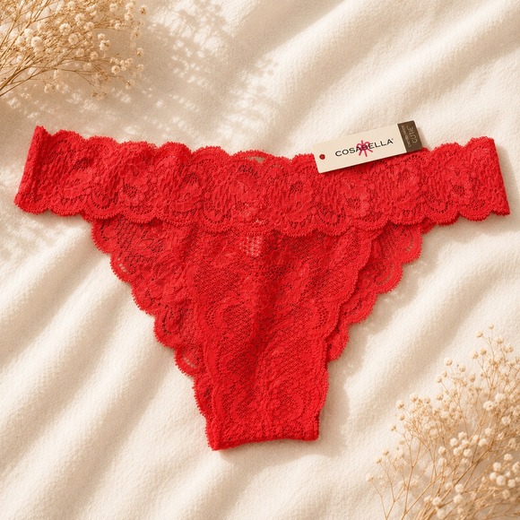 Cosabella Other - COSABELLA Brazilian Minikini Bow Rossetto Red Lace Panty - Size S / NWT